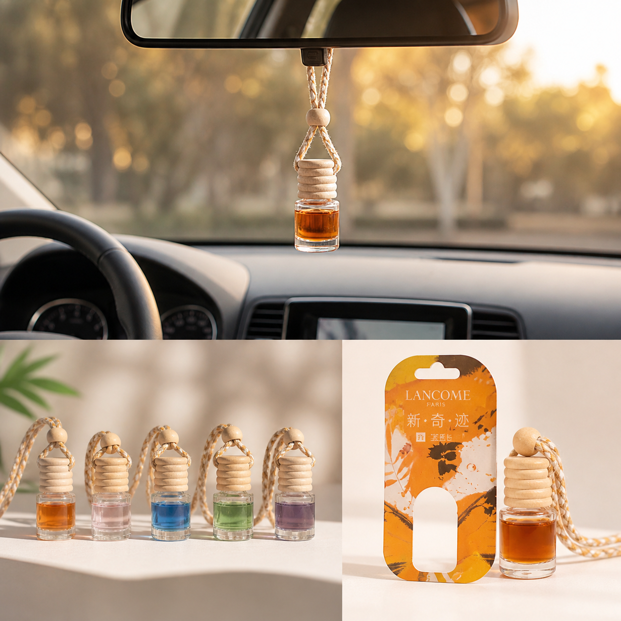 Hanging Car Perfume Diffuser – Wooden Cap Air Freshener