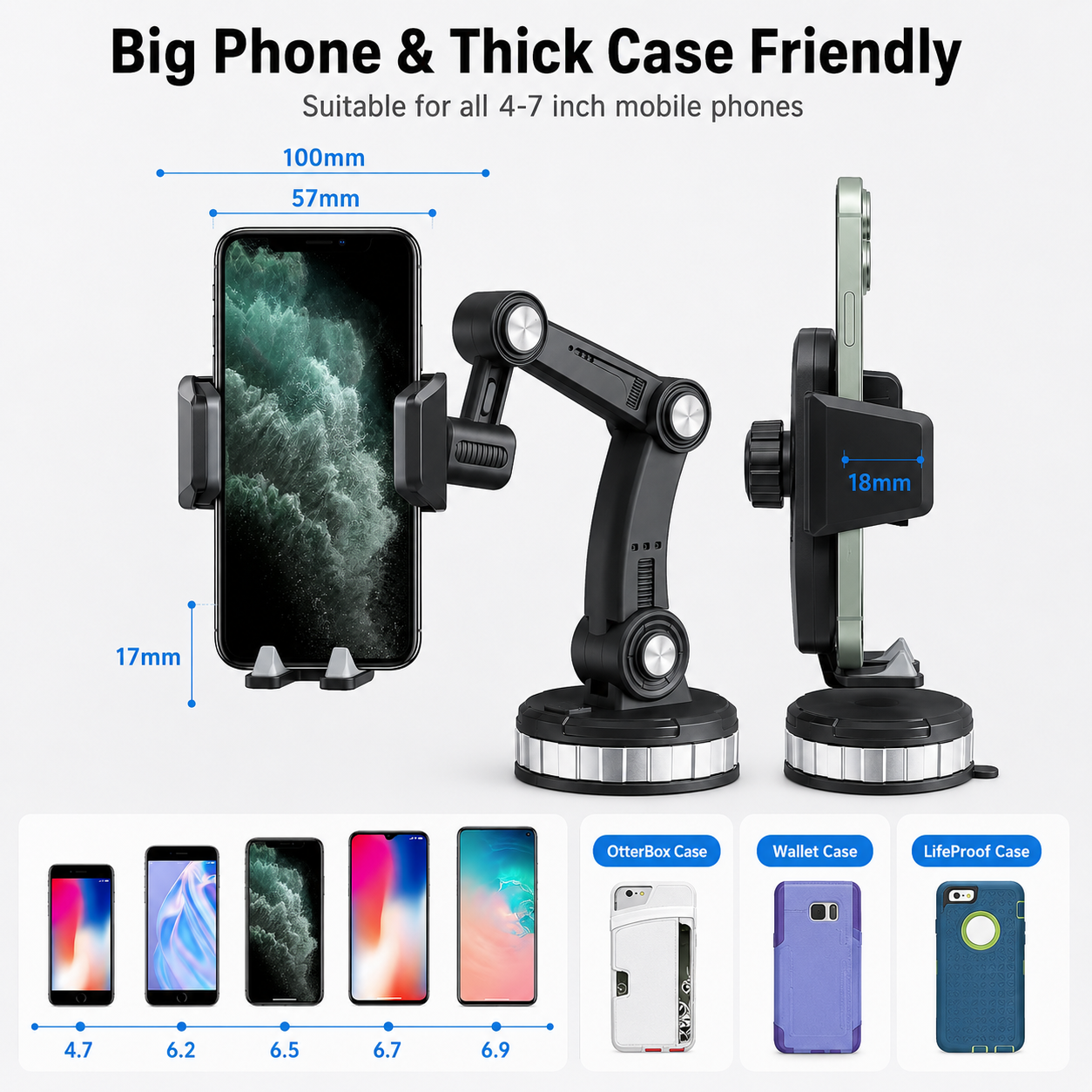 360° Adjustable Car Phone Holder with Strong Suction Cup Mount
