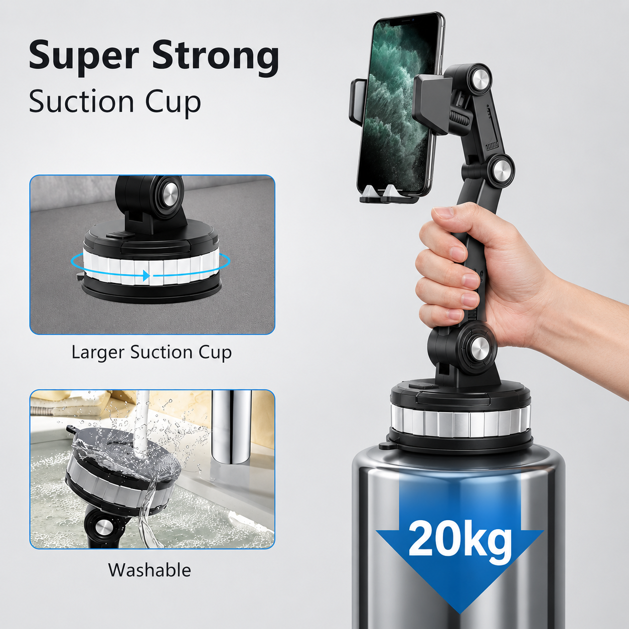 360° Adjustable Car Phone Holder with Strong Suction Cup Mount