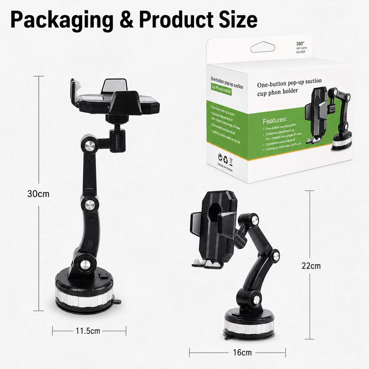 360° Adjustable Car Phone Holder with Strong Suction Cup Mount