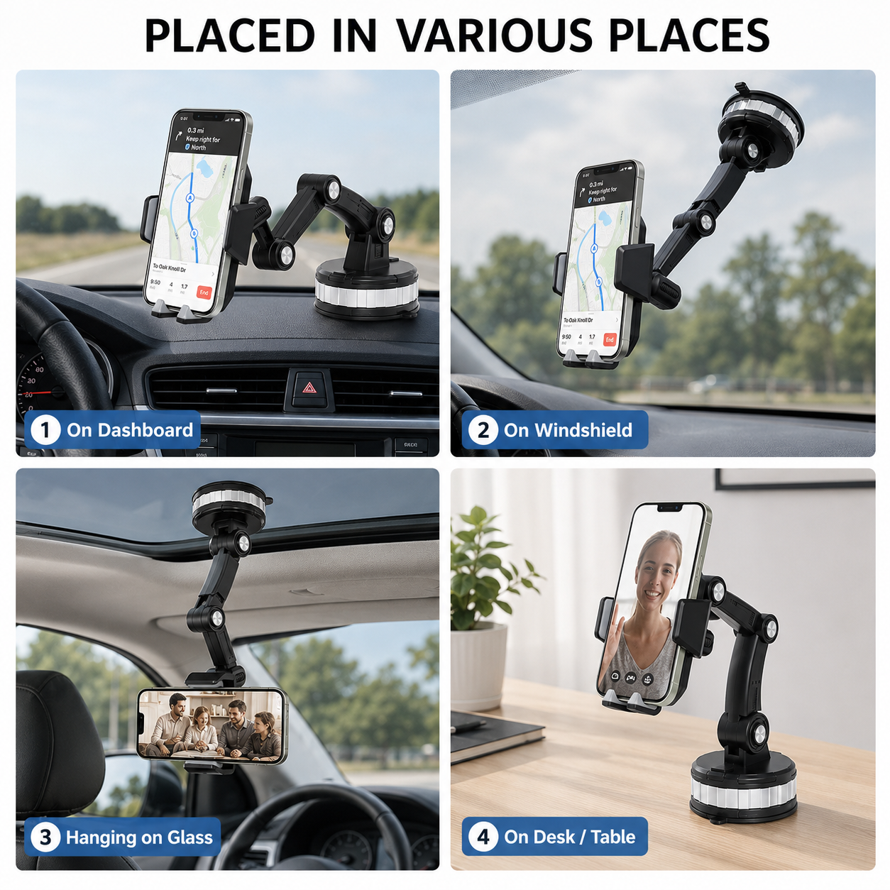 360° Adjustable Car Phone Holder with Strong Suction Cup Mount