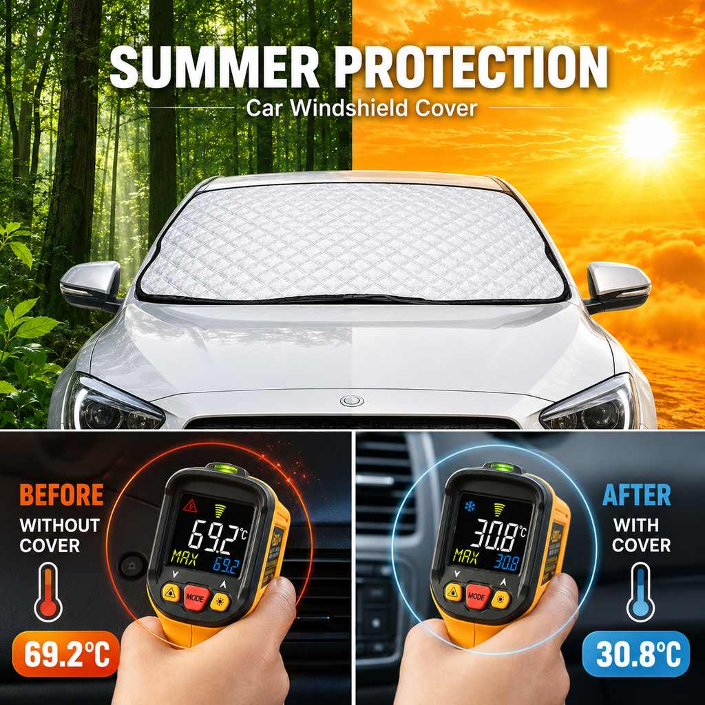 4-layer reflective car windshield cover for heat and sun protection – Vorcar Egypt