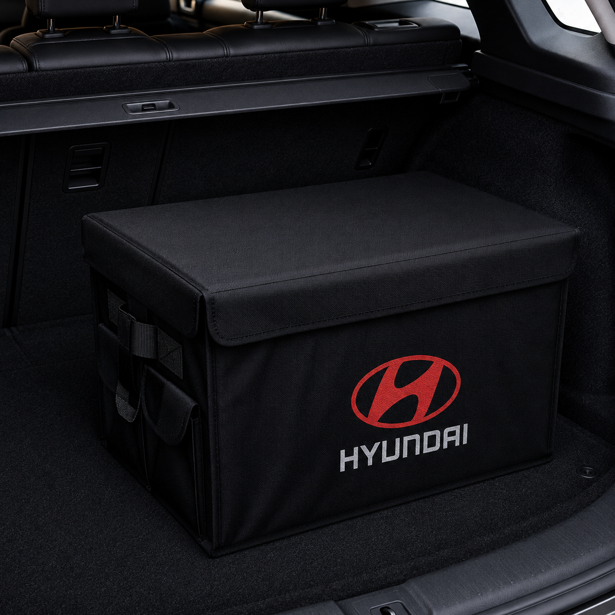 Foldable car trunk organizer storage box with Hyundai logo – Vorcar Egypt