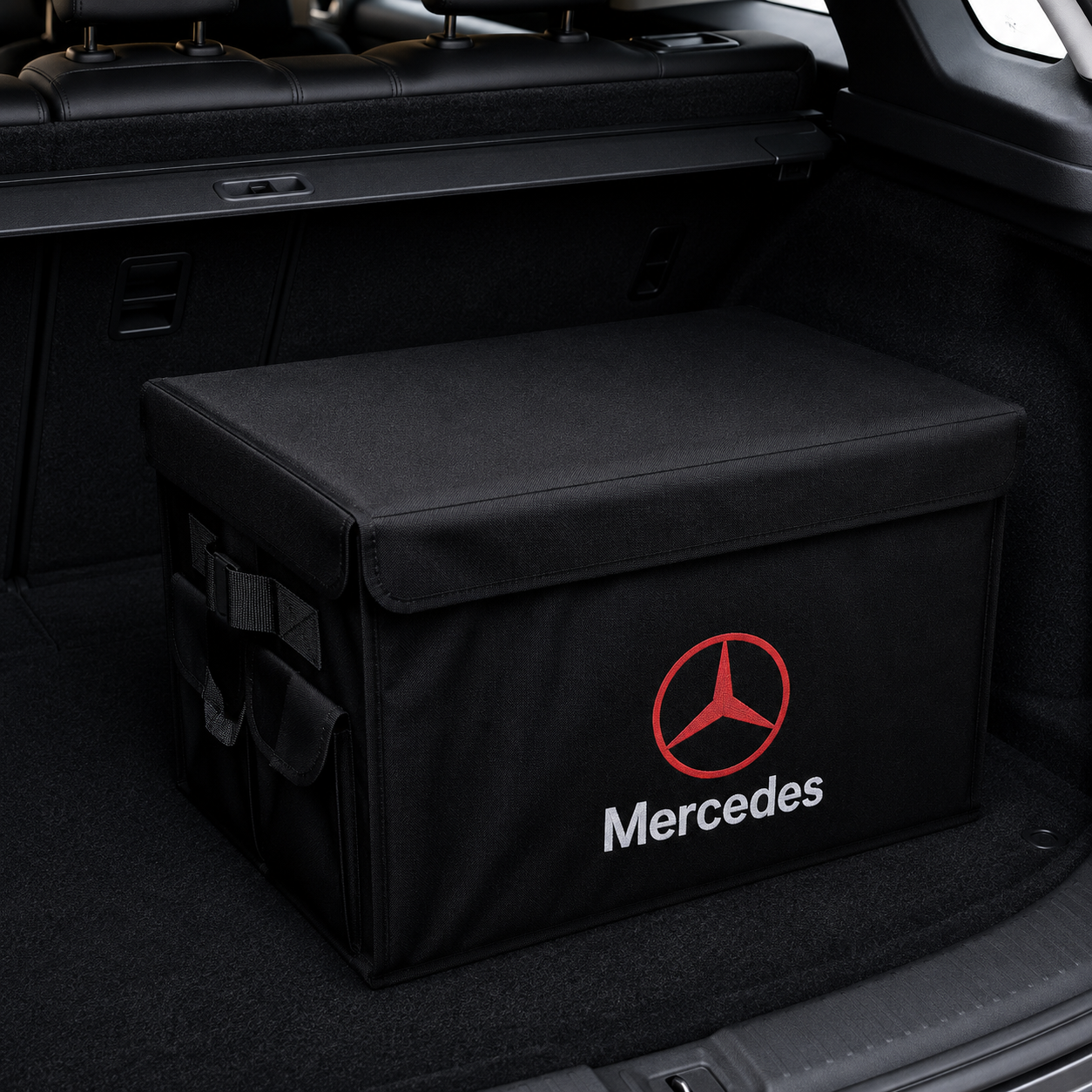 Foldable car trunk organizer storage box with Mercedes logo – Vorcar Egypt