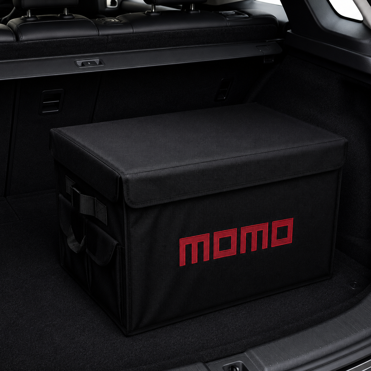 Foldable car trunk organizer storage box with Momo logo – Vorcar Egypt