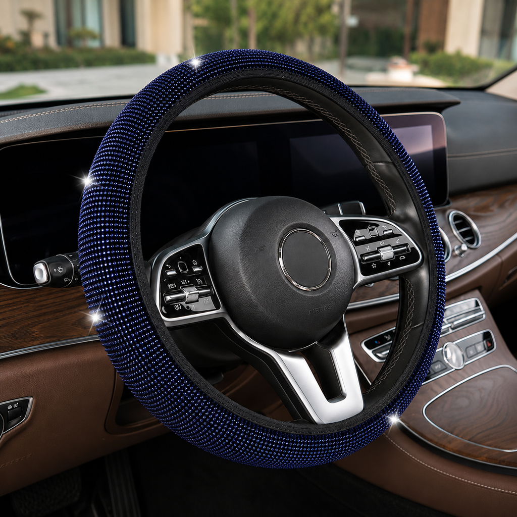 Luxury rhinestone steering wheel cover – Navy – Vorcar Egypt