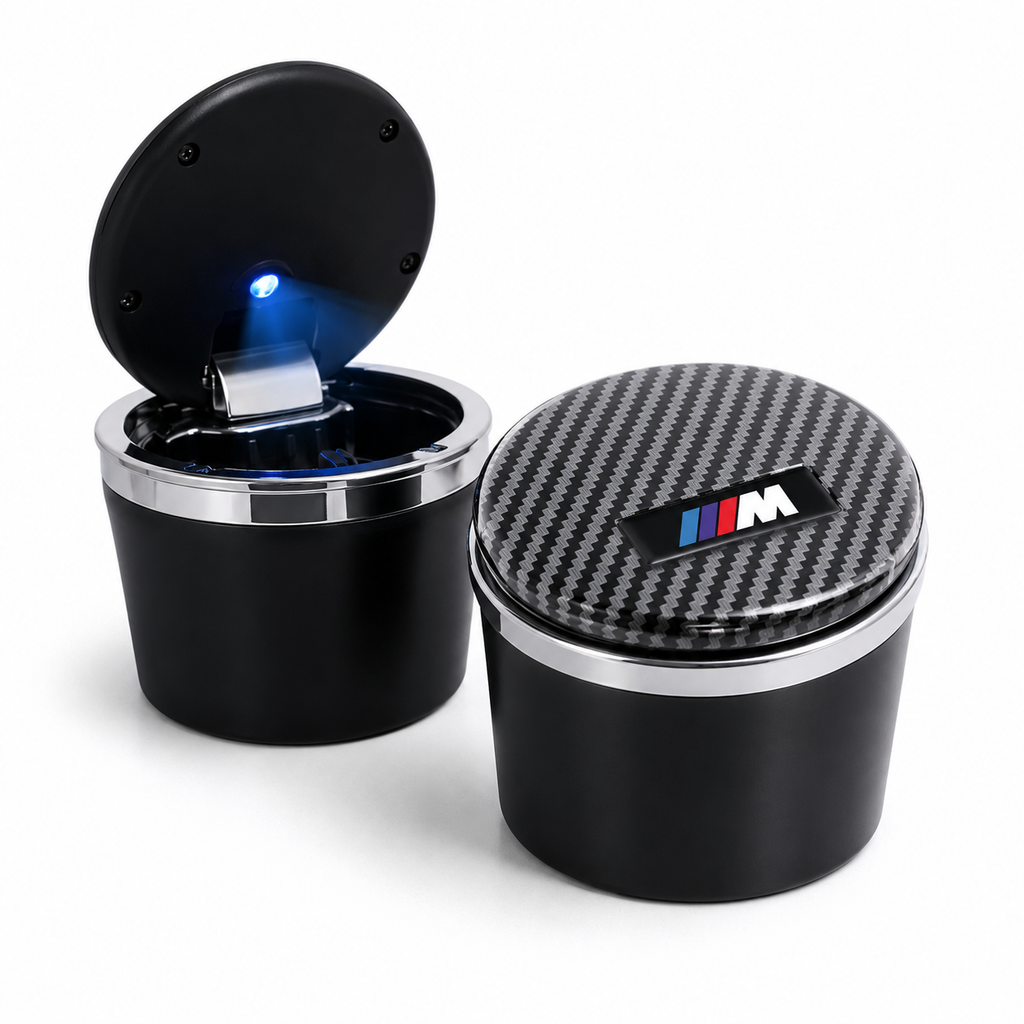 Premium LED Car Ashtray with Carbon Fiber Lid & Ceramic Liner