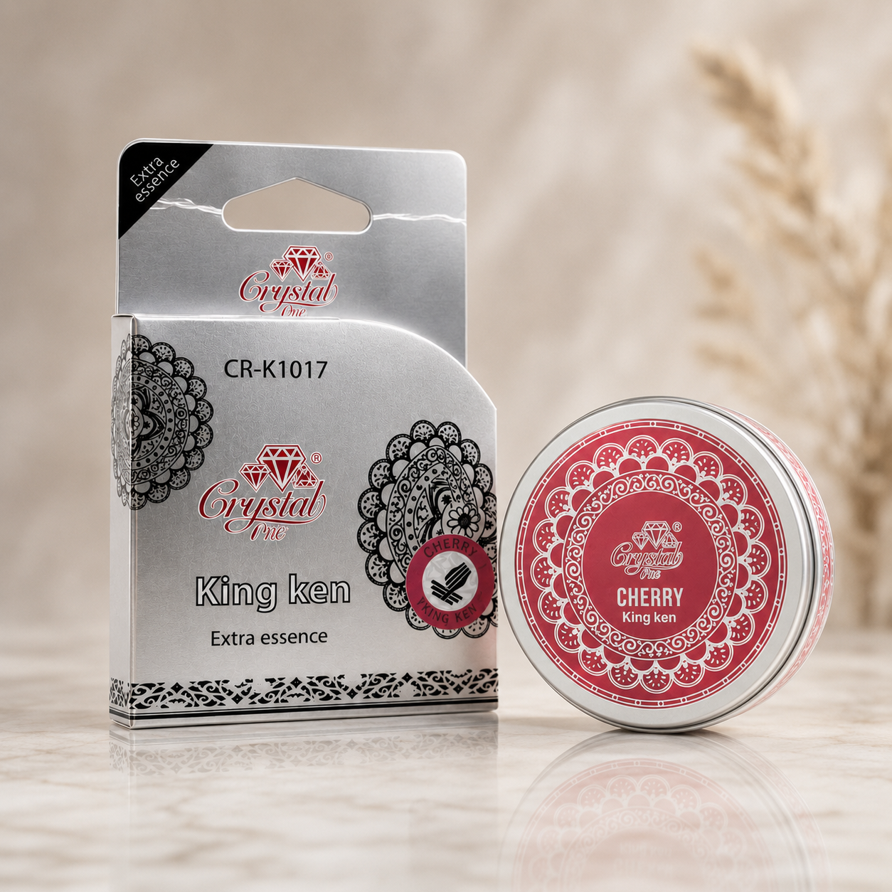 Crystal One King Ken car air freshener tin with metal diffuser lid