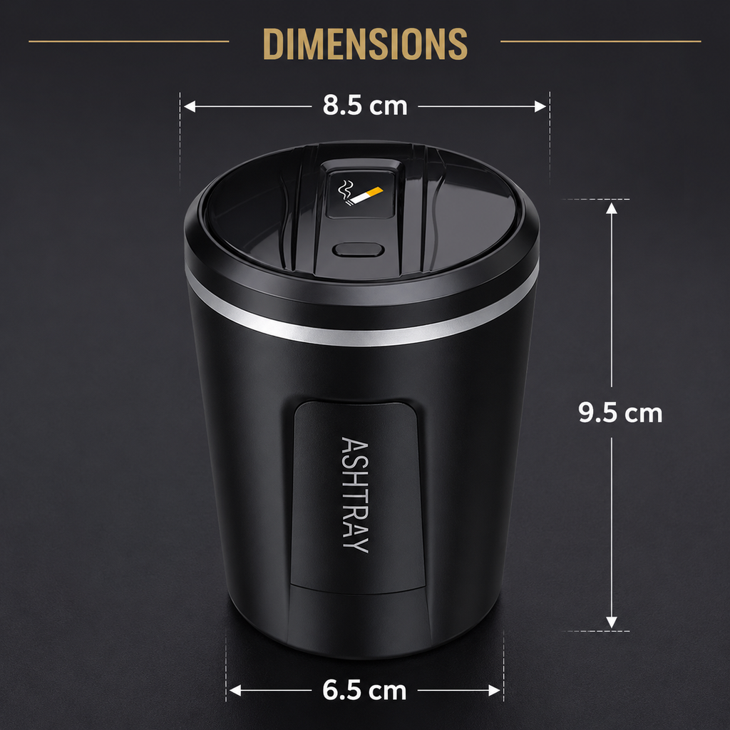 Premium LED Car Ashtray with One-Touch Lid & Ceramic Inner Liner