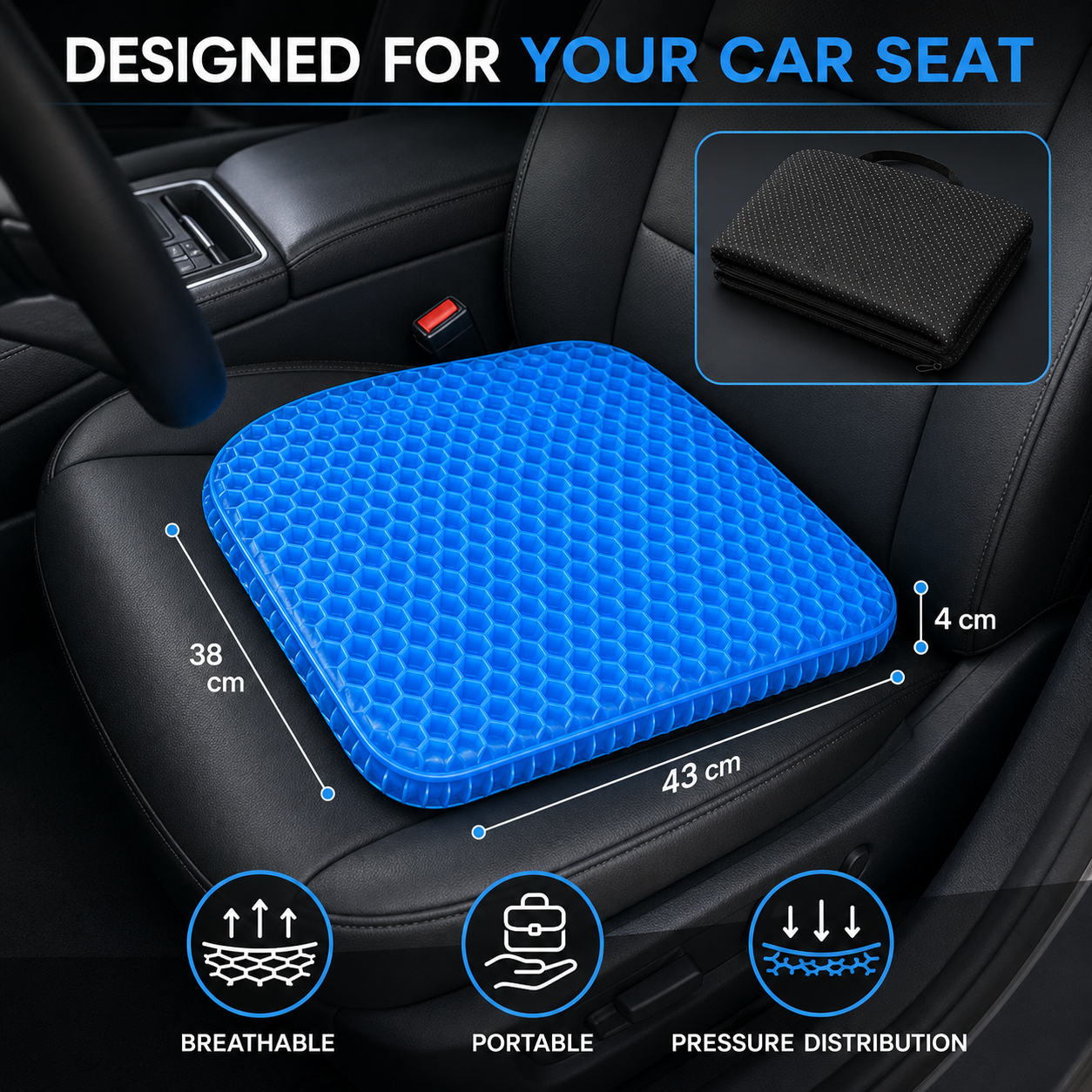 Breathable honeycomb silicone car seat cushion with non-slip cover – Vorcar Egypt (photo 2)