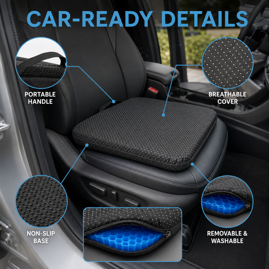Breathable honeycomb silicone car seat cushion with non-slip cover – Vorcar Egypt (photo 4)