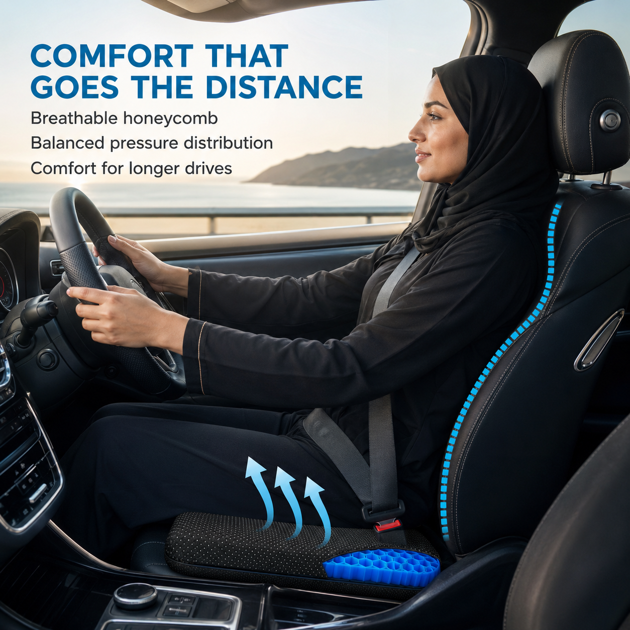 Breathable honeycomb silicone car seat cushion with non-slip cover – Vorcar Egypt (photo 5)