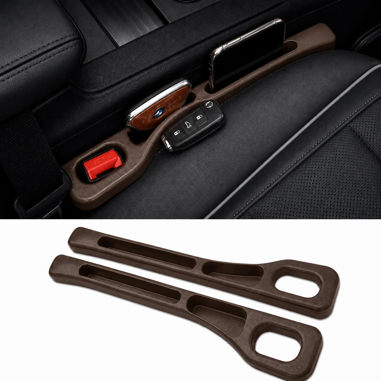 No Drop Car Seat Gap Filler – Seat Belt Fit Organizer (2 Pieces)