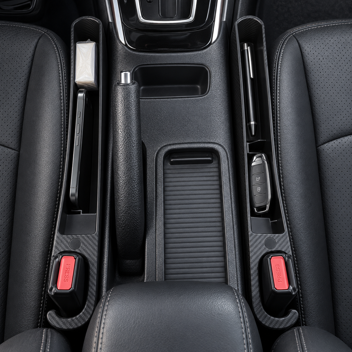 Carbon-look car seat gap organizer, 2-piece set – Vorcar Egypt (photo 2)