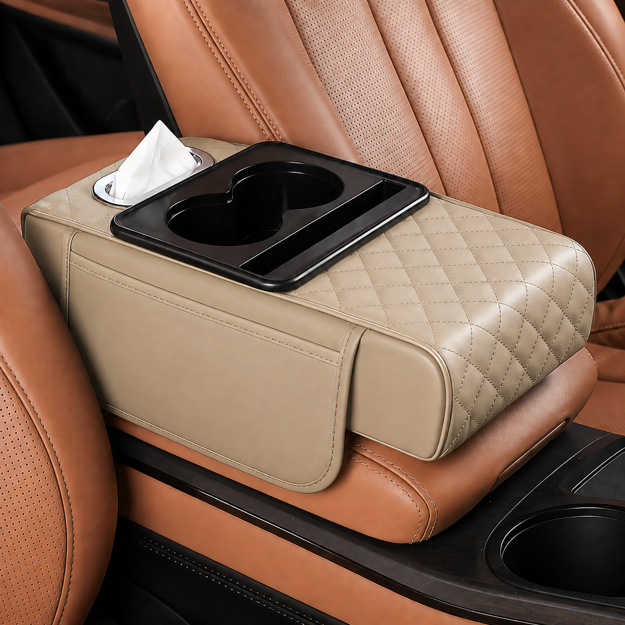 Car armrest cushion organizer – Beige – Vorcar Egypt