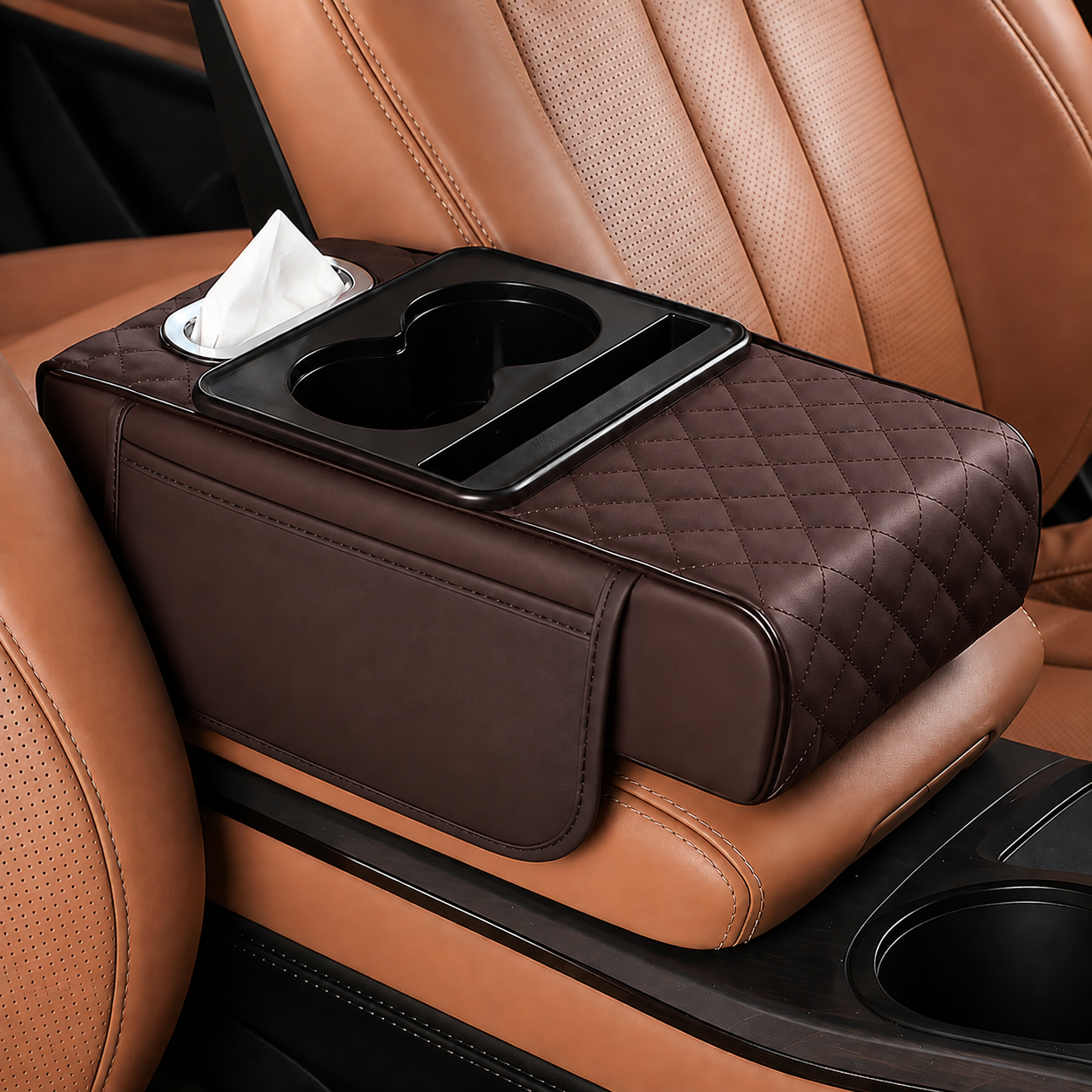 Car armrest cushion organizer – Dark Brown – Vorcar Egypt