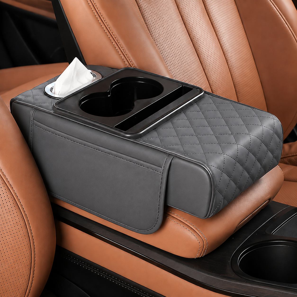 Car armrest cushion organizer – Charcoal Gray – Vorcar Egypt
