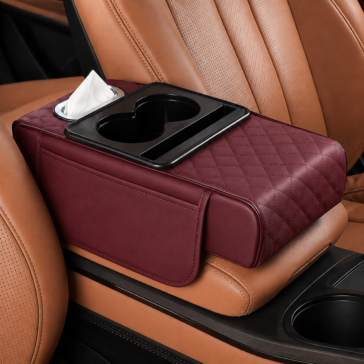Car armrest cushion organizer – Wine Red – Vorcar Egypt