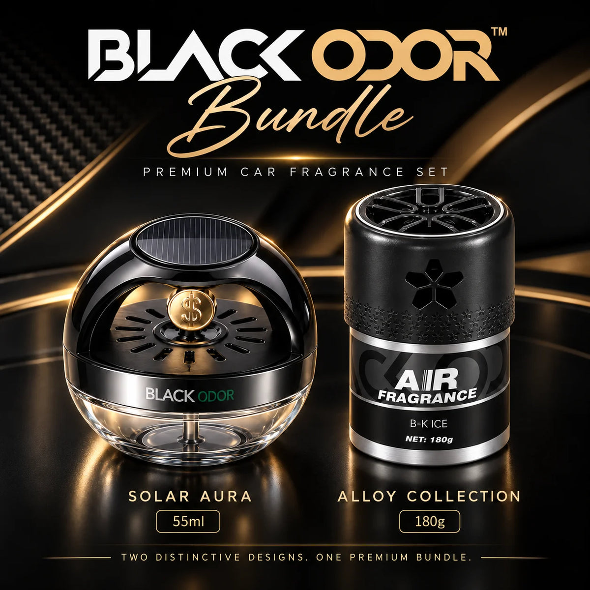 Black Odor Elite Duo bundle with Solar Aura 55ml diffuser and Alloy Collection 180g air freshener
