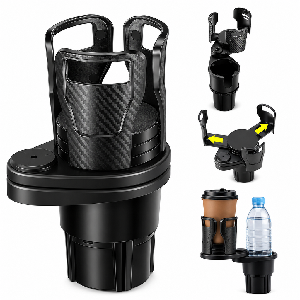 Expandable car cup holder expander with 360 degree rotating dual drink organizer – Vorcar Egypt