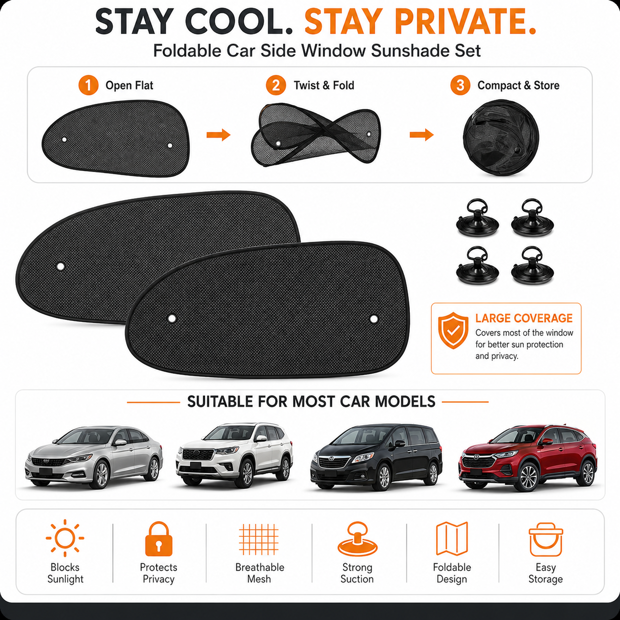 Foldable mesh car side window sunshade set 2 pieces – Vorcar Egypt (photo 4)