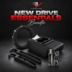 Vorcar New Drive Essentials bundle with Black 5-in-1 armrest organizer, Carbon-look seat gap organizers — 2 pieces, Black rhinestone steering wheel cover, BLACK ODOR refill air freshener — Black Ice, 30ml, with fragrance card